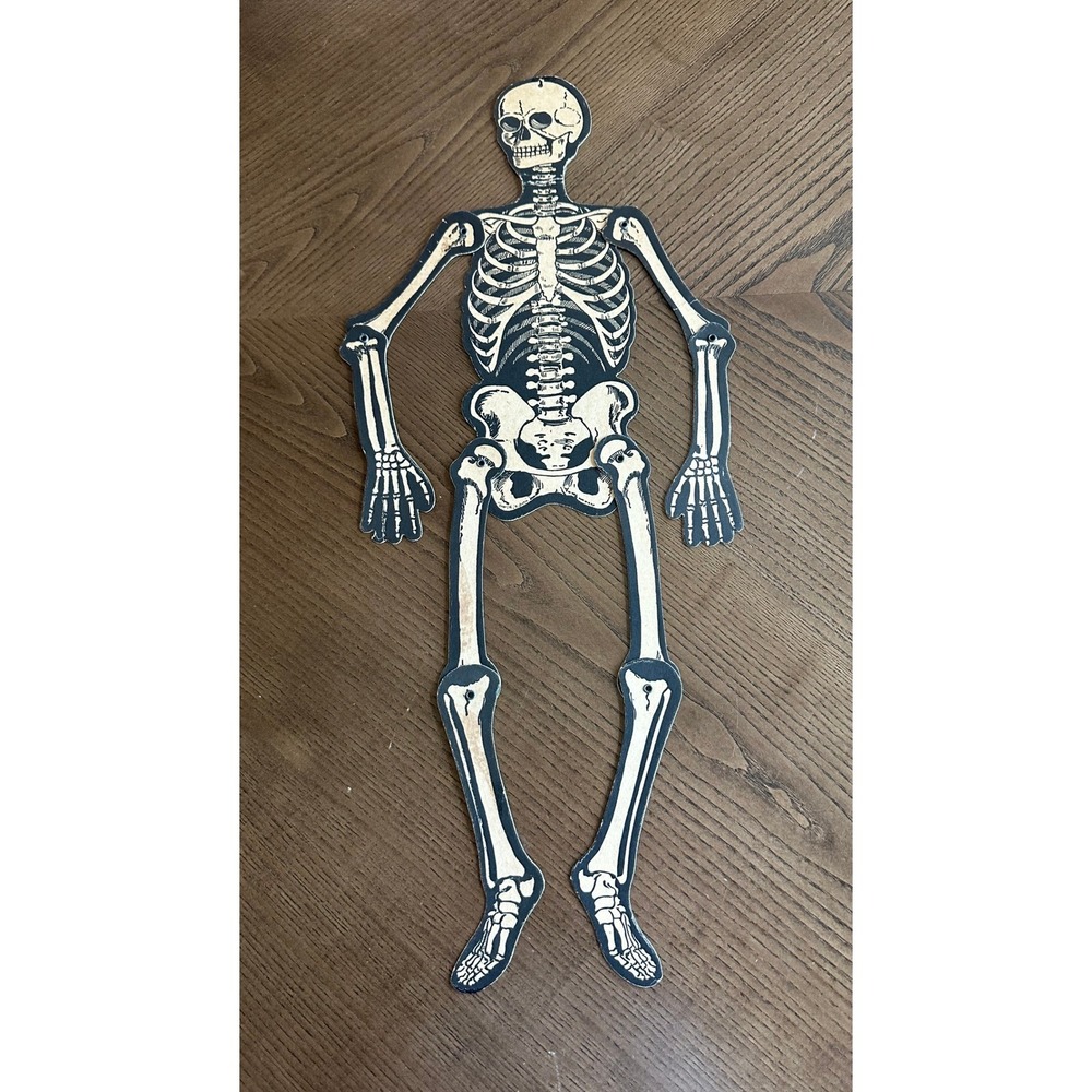 Vintage 1940s 50s Beistle Luhrs 23" Jointed Halloween Skeleton Diecut Decoration